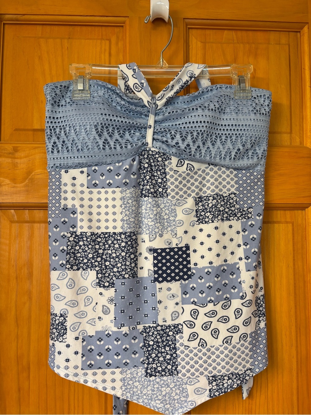 Derek Heart Powder Blue Crochet Tie-Front Halter Top